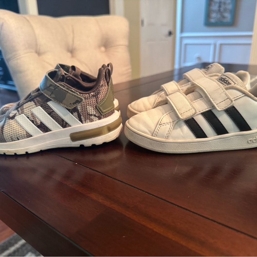 9T Boys Adidas Sneakers - Camo and White bundle